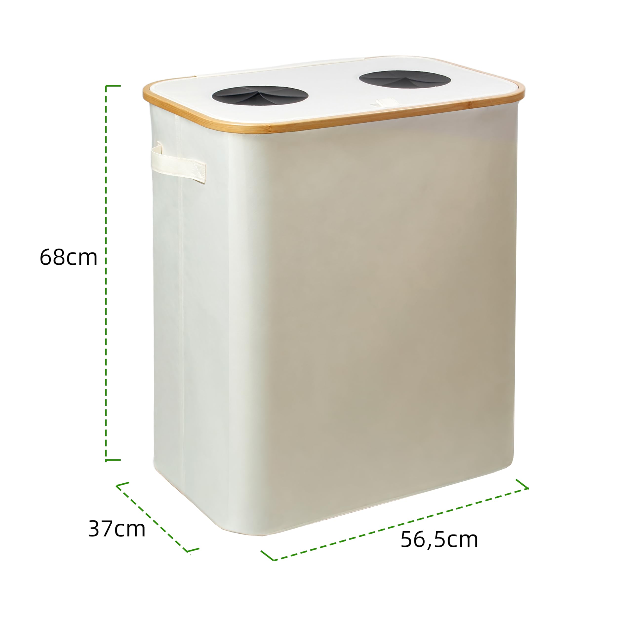 SYLANDO 140L Pfandflaschen Sammelbehälter mit Deckel & XXL Tragetaschen, Flaschensammler für Leergut & Altglas, 2 Fächer Organizer mit Lochdesign, Recycling Behälter für Küche & Abstellraum (Beige)
