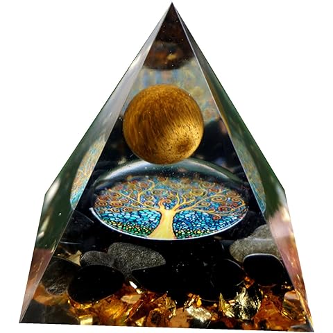 Besorgone Orgonite Pyramid for Positive Energy Chakra Orgone with Crystal Healing Stones Attract Wealth Wisdom Meditation Gift (Tiger Eye - Obsidian)