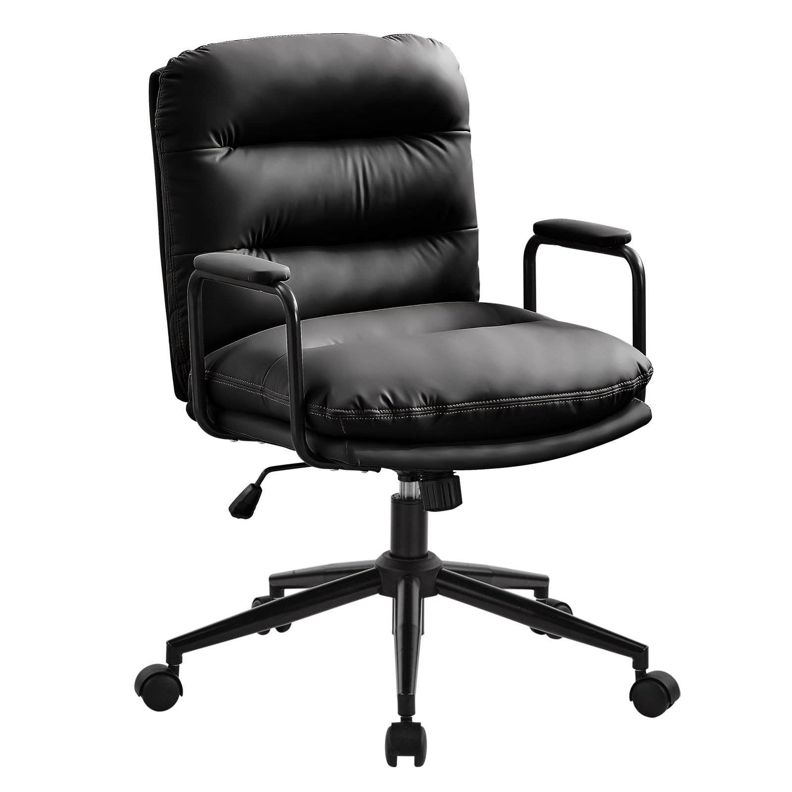 Furniliving Leather Home Desk Chair Comfortable Executive Office Chair with Wheels Ergonomic Computer Task Chair Adjustable Height Black