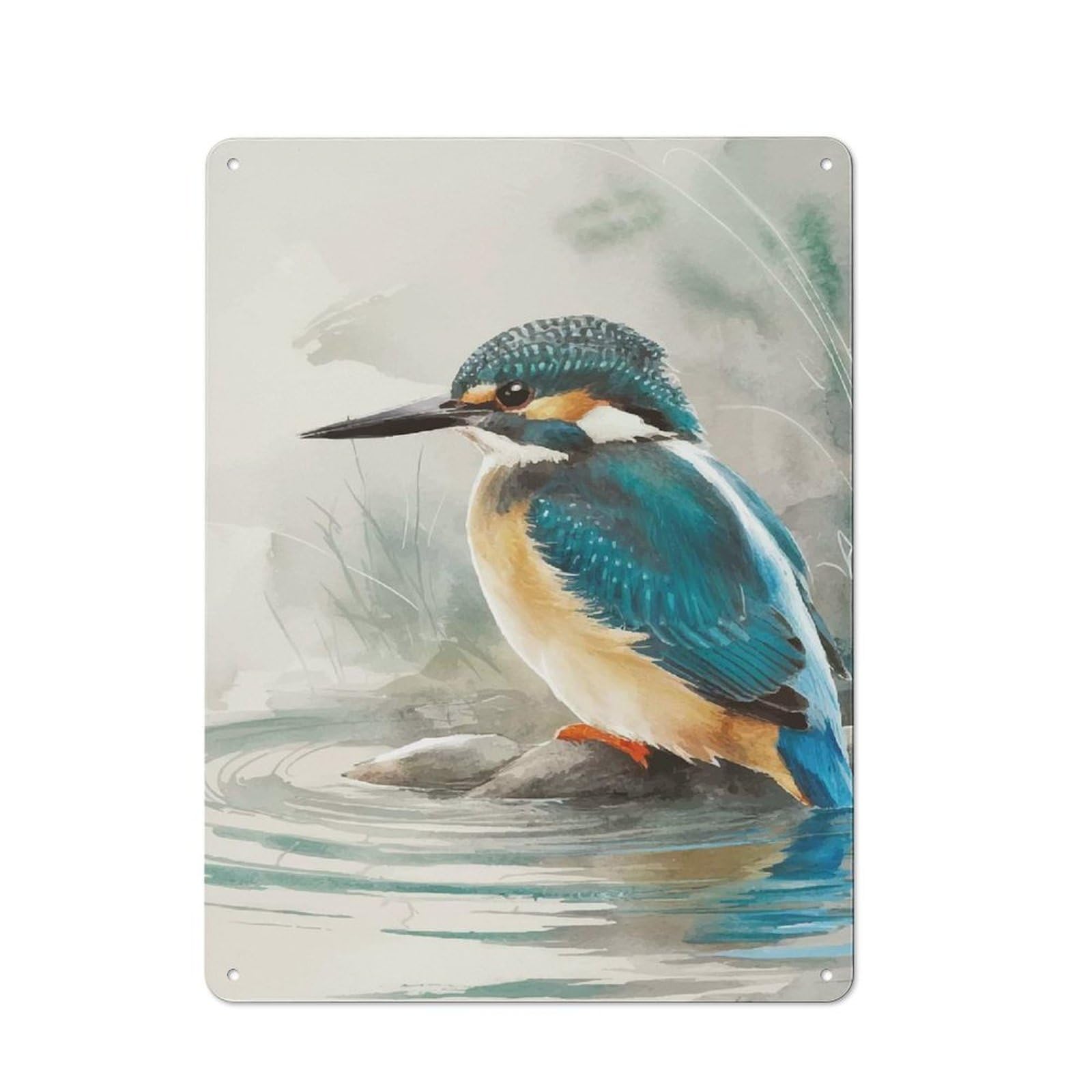 Junmoney Watercolor Kingfisher 40X30cm Rustic Metal Sign With For Home Office Or Studio, Gift For Studio Owners During The Christmas Season