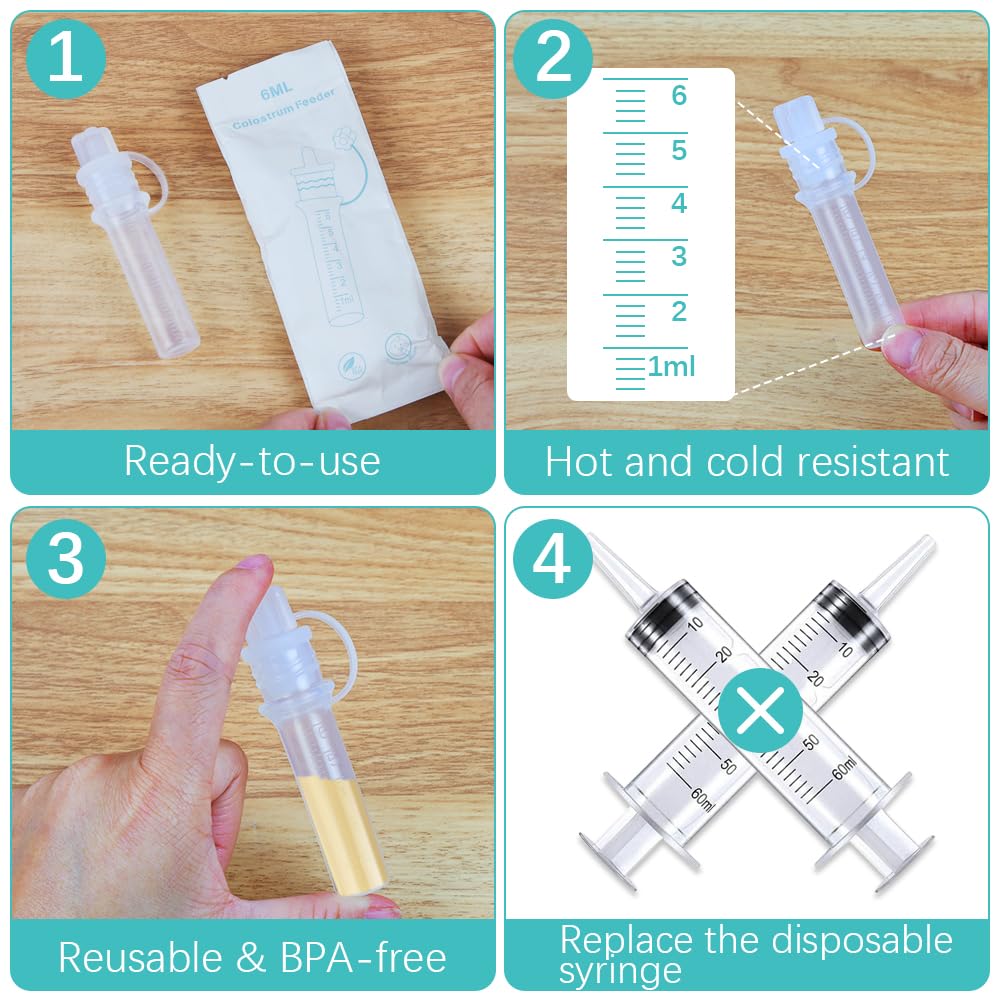 Aolso Colostrum Collector Kit,6ml/10pcs Silicone Breast Milk Collector,Reusable Colostrum Harvesting Kit with Cotton Cloth Wipe - Image 3