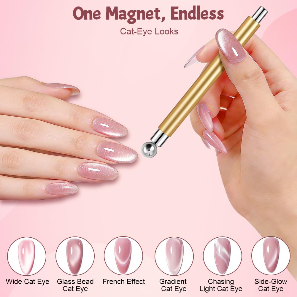 Magnes Cat Eye do paznokci, dwustronny magnetyczny długopis z okrągłą magnetyczną perłą, wielofunkcyjne narzędzie do żelowego lakieru Cat Eye do zdobienia paznokci w domu DIY, żółty