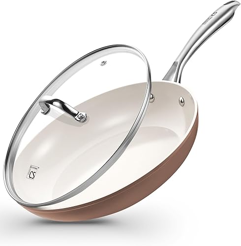 KOCH SYSTEME CS Sartén antiadherente de 10 pulgadas con tapa, sartenes antiadherentes de cerámica, sartenes no tóxicas para cocinar, sartén