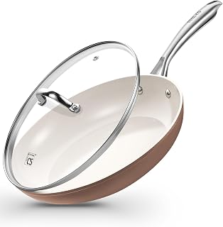 KOCH SYSTEME CS 10 Inch Nonstick Frying Pan with Lid, Ceramic Non Stick Frying Pans, Non Toxic Pans for Cooking, Induction Compatible Skillet, Free of PFOA & PTFE, Dishwasher & Oven Safe, Brown