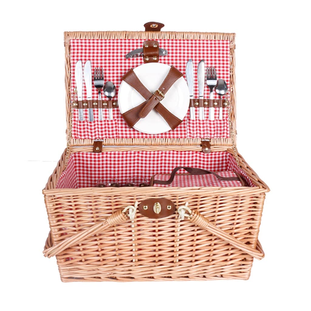 Cestino da Picnic Cestino da Picnic con Posate Tappetino da Picnic Grande Cestino da Picnic per 4 Persone Cestino da Picnic con Manici Pieghevoli (Color : Natural, Size : 46 * 31 * 28cm) (Natural 46