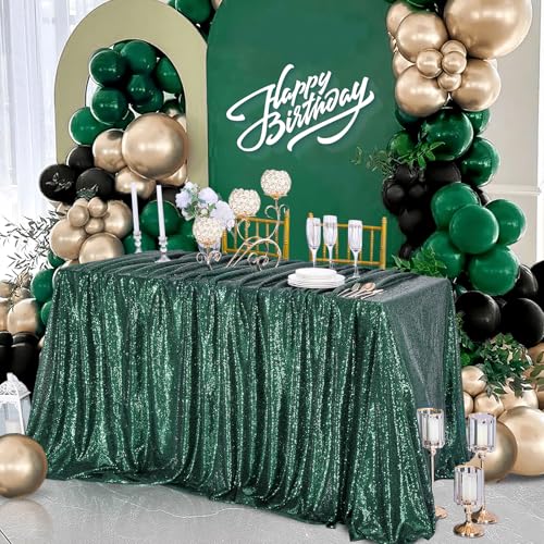 Image of B-COOL Rectangle Sequin Tablecloth 90x156 Inch Party Tablecloths Glitter Table Linen for Birthday Wedding Baby Shower Table St. Patrick's Holiday Banquet Decoration,Emerald Green