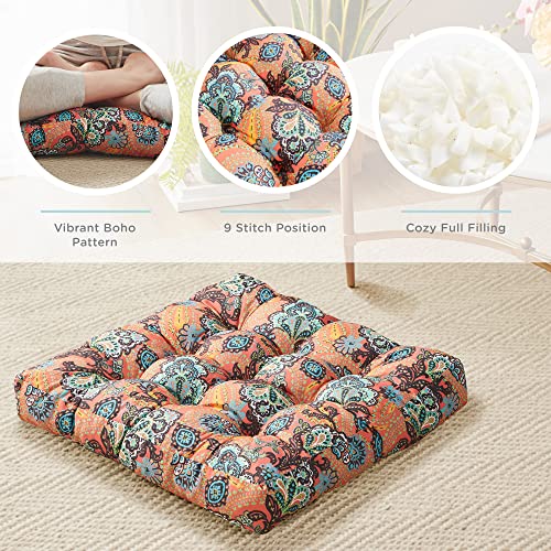 Meditation Floor Pillow, Square Pillows Seating For Adults And Kids, Boho Cushion For Yoga Living Room Tatami Sitting, Memory Foam Added, 22X22 Inch, Poppy Red #TOP3