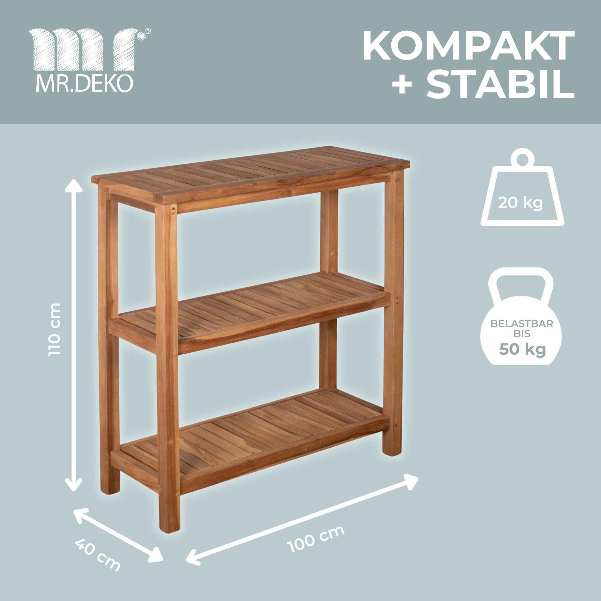 Mr. Deko Pflanztisch Filton Teak-Holz 100x110x40 cm | Massivholz Gartenregal | Garten-Regal Wetterfest | Holzregal Outdoor | Zertifiziertes Plantagen-Teak Unbehandelt Stabil 50 kg Belastbarkeit