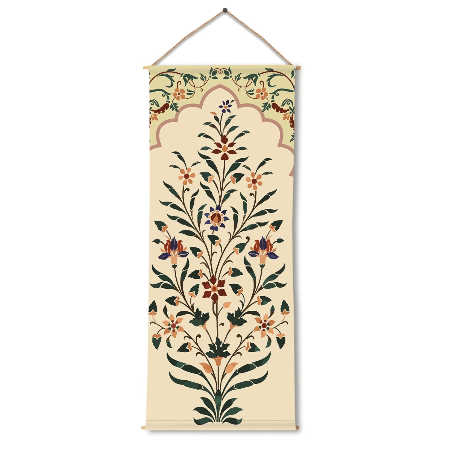 PAPER PLANE DESIGN Traditional Ethnic Mughal Art | HD Print Wall Hanging Tapestry | Thick fabric, Ready to Hang Wall Décor for living room, Bedroom | Size 24 In x 60 In DS968