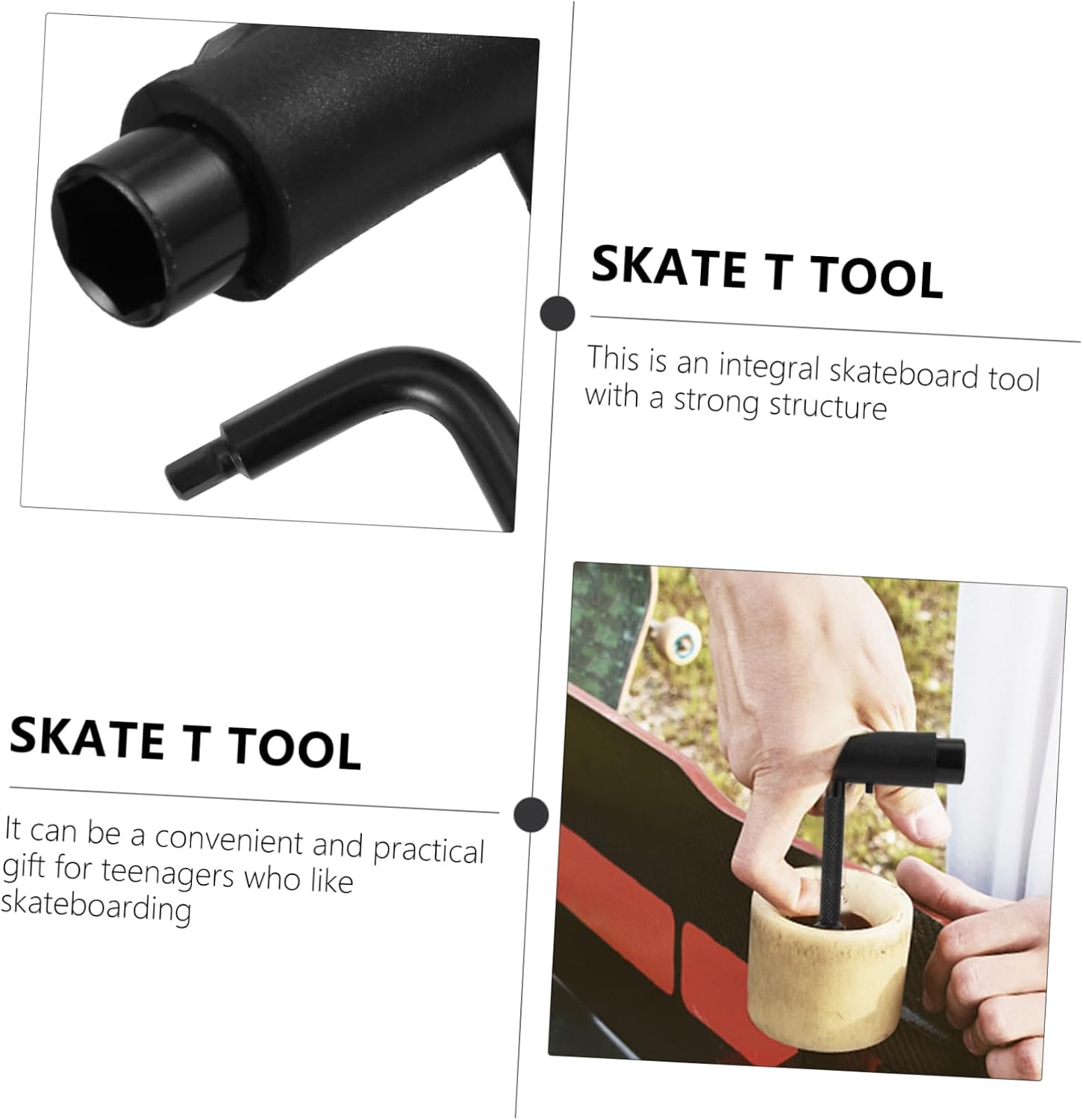 POPETPOP T Tool Skateboard Tool Set Adjustable and Screwdriver Sturdy Black Finish for Skateboard Enthusiasts for Cruiser Adjustments