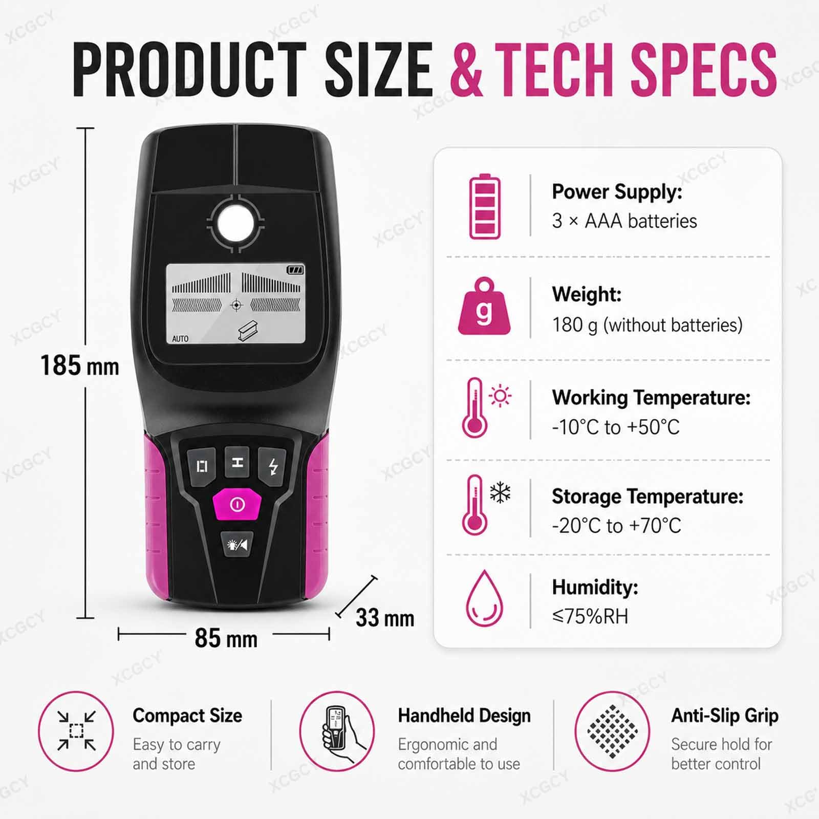 Detector De Metales para Cables Y Tuberías De PVC, Escáner De Pared Digital Portátil, 5 Modos, Alarma Sonora Intermitente, Detector Montantes para Madera Metal Vigas Tuberías