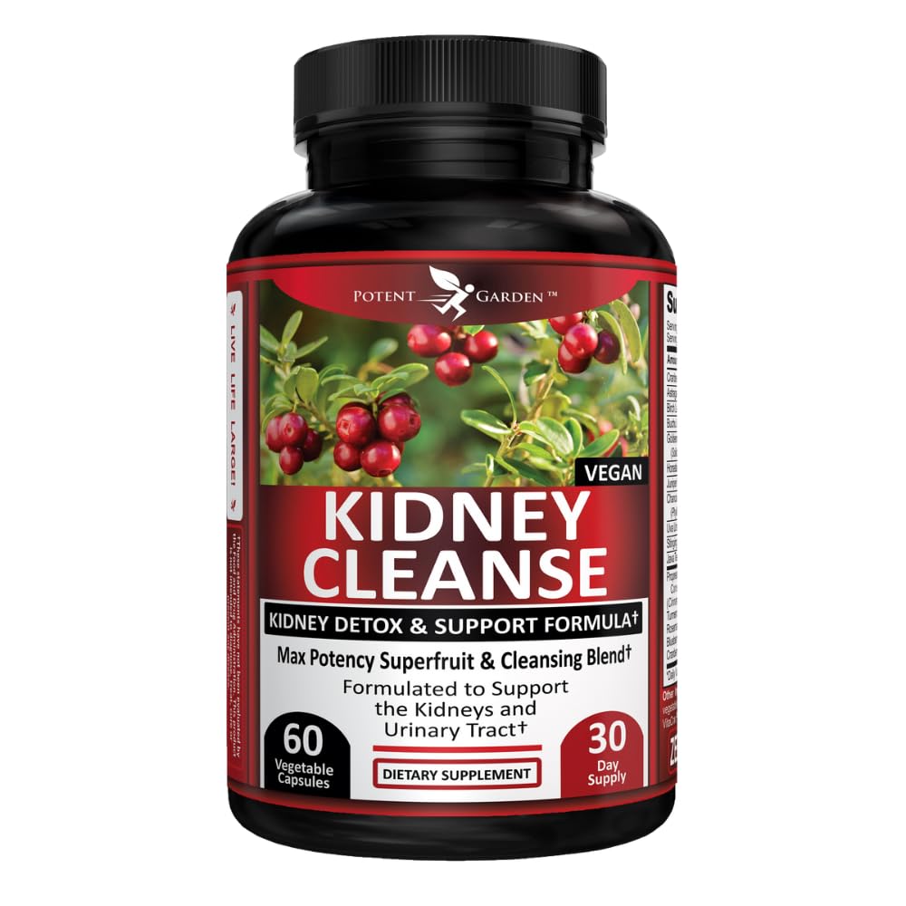 Potent Garden Kidney Cleanse Detox & Support Capsules – Kidney & Bladder Support with Chanca Piedra, Uva Ursi, Cranberry & Astragalus – 21-Herb Botanical Formula – 60 Vegan Capsules