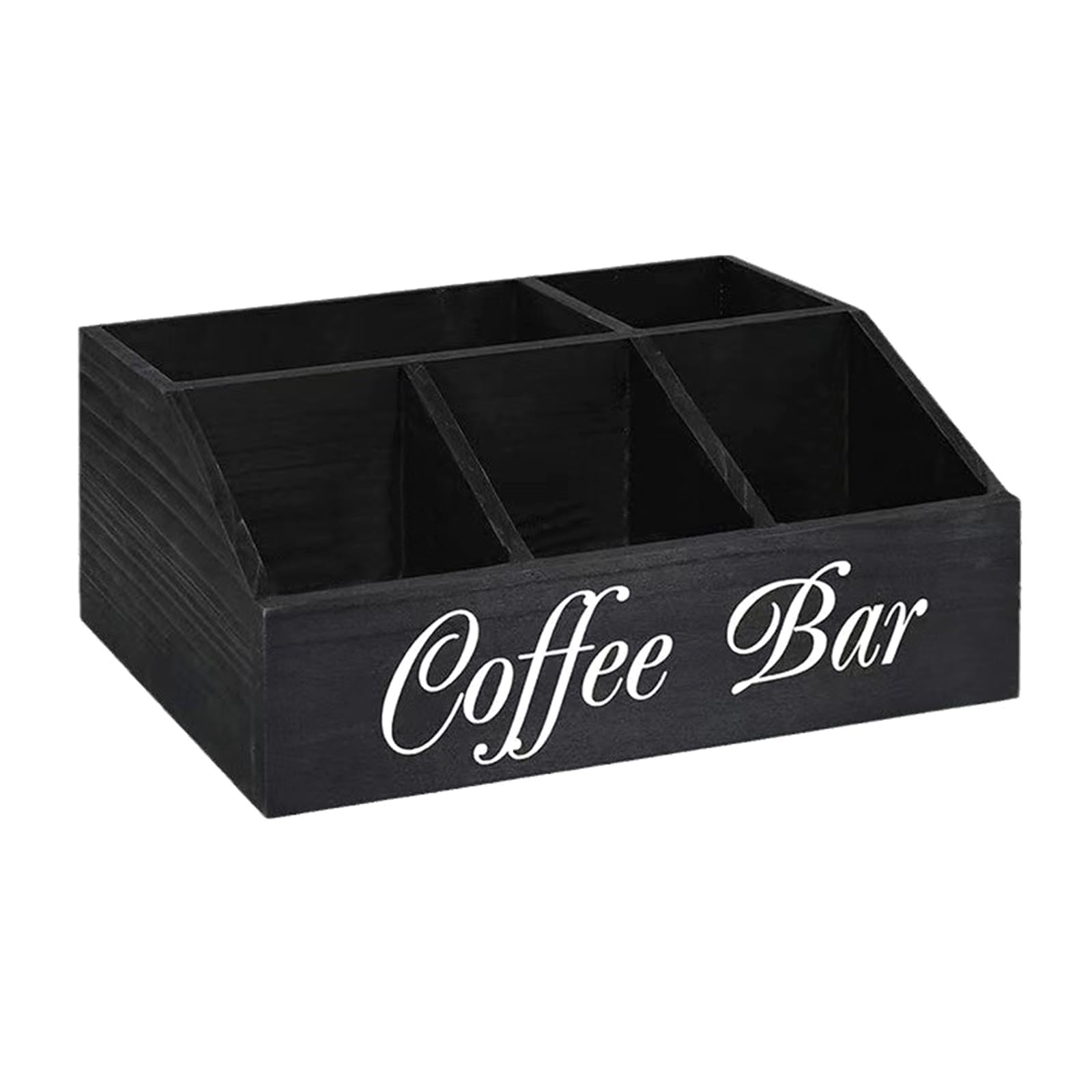 Jazuaiao Sustainable Wood Coffee Station Organiser for Pods Cups Spoons Multi Compartment Storage Solution for Kitchen Black Wooden Coffee Pods and Spoon Organiser