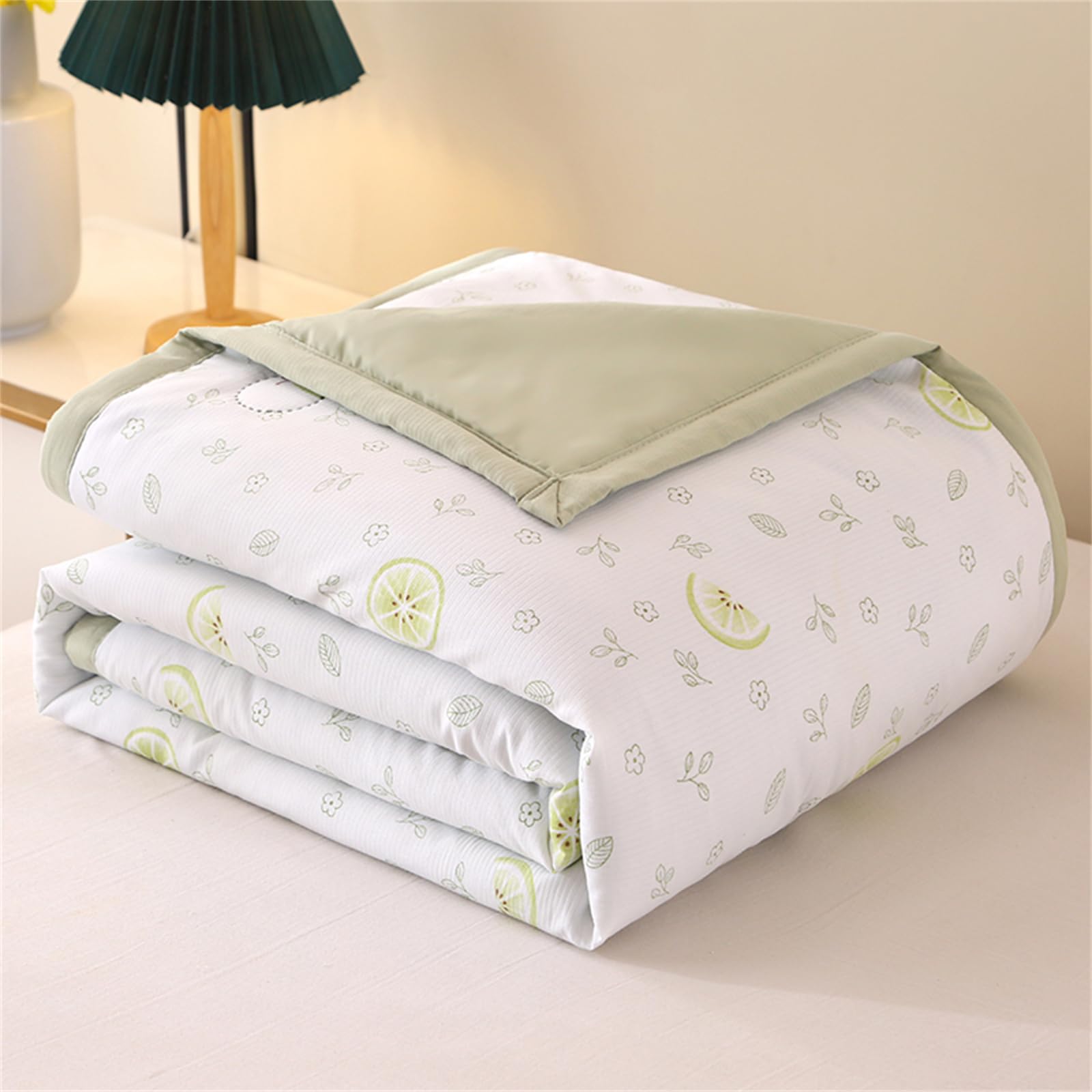 Odot Coverless Duvet 2.5 Tog Single Double King Size, Reversible Summer Quilted Duvet Cosy and Lightweight Quilt Breathable Bedspreads Quilted Throw for Beds (Green Lemon,180 * 200cm)