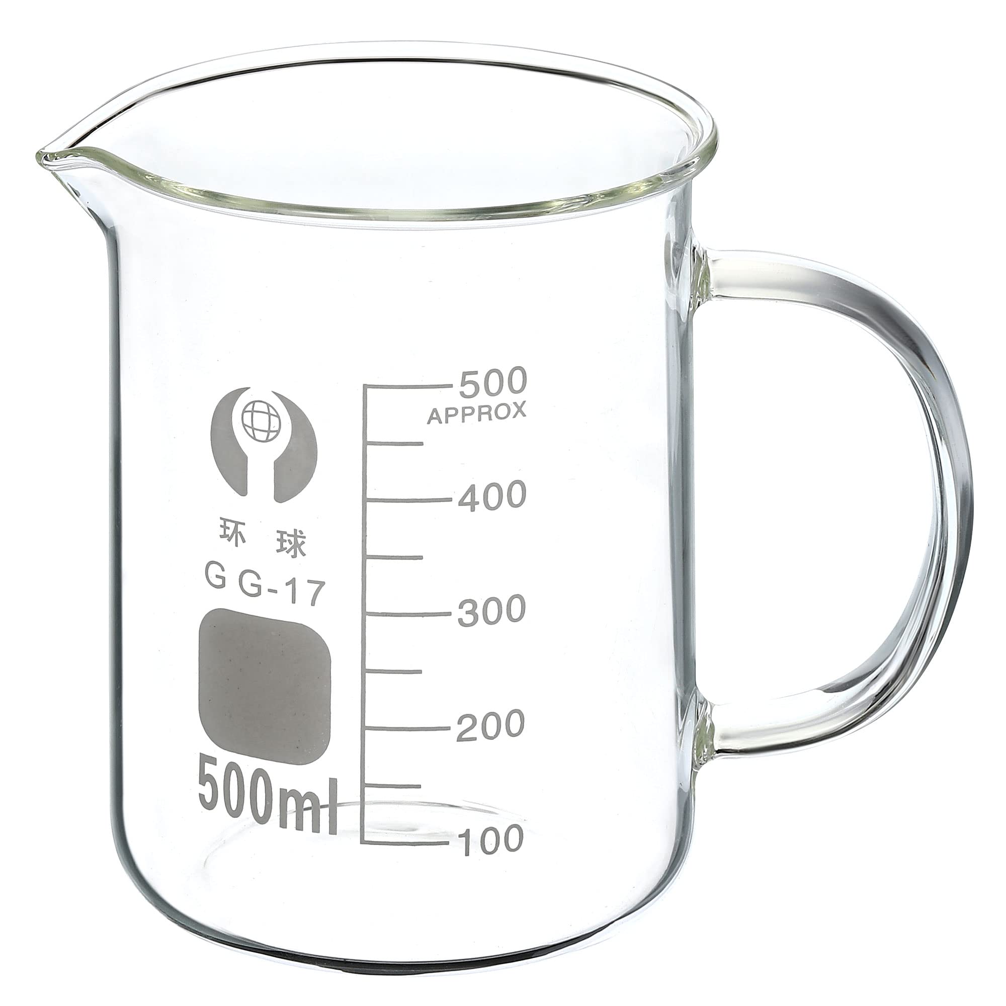 PATIKIL 500ml Vetro Bicchiere con Manico, 3.3 Borosilicato Vetro Graduato Stampato Scale Misurini Tazze con Beccuccio per Cucina laboratorio liquidi