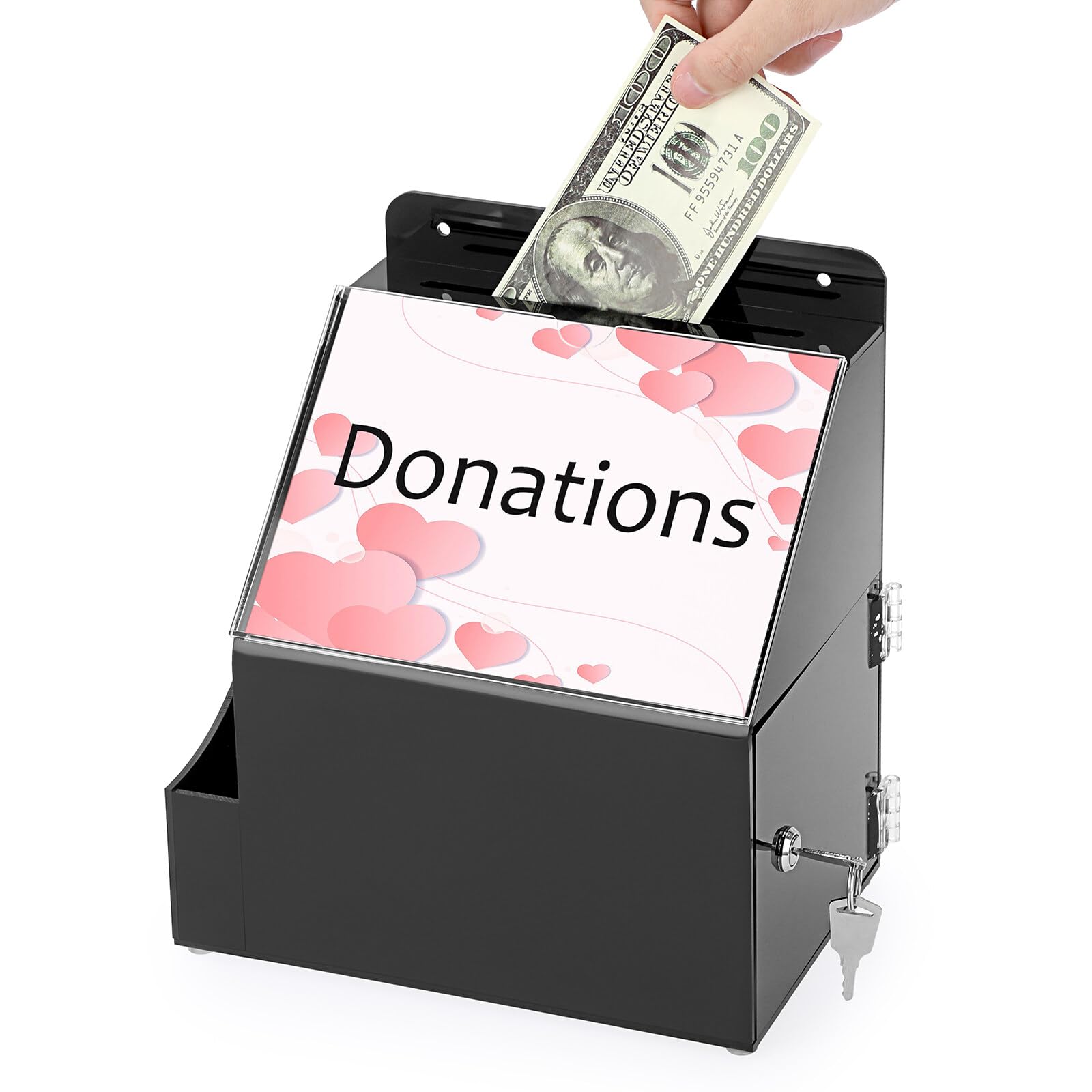 Acrylspendenbox Vorschlagsbox mit Schildhalter Wand Montierbare Visitenkartenbox Wahlurne Kartenbox mit Schloss Aufbewahrungsbox zum Visitenkarten Abstimmen Spenden Sammeln Schwarz
