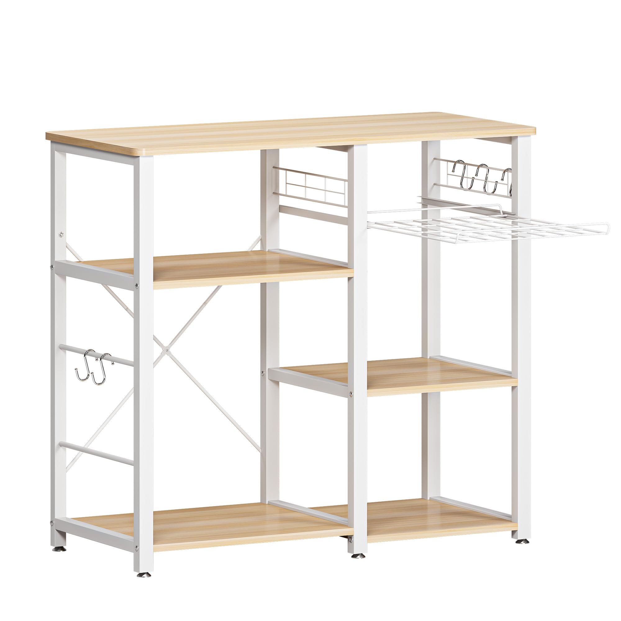 Scaffale da Cucina, 3 +4 Supporto per Forno a Microonde con Ripiani, Mobile cucina salvaspazio con cesti in Filo Metallico, 90x40x83 cm (Acero)