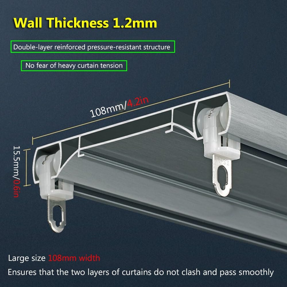 Rail à Rideau en Aluminium 70 cm-600 cm, Rail à Rideau Robuste monté au Plafond, système de Rail à Rideau Siamois pour séparateur de pièce, Tringle à Rideau en Aluminium (110 cm)