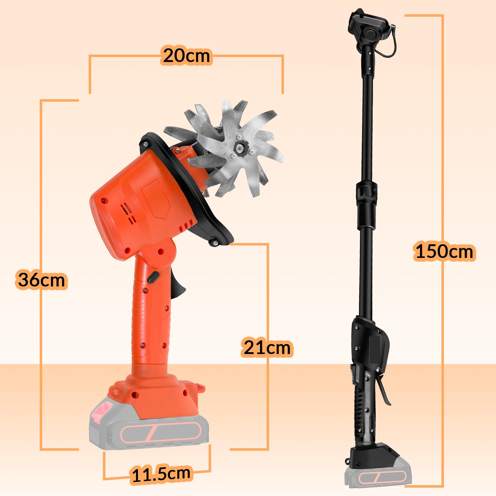 Elektrische Gartenhacke, Akku Tiller Kultivator mit 4 Stahlklingen, Teleskopgriff Elektrischer Bodenfräse Kultivator kompatibel mit Makita 21V, 10 cm Arbeitsbreite & Tiefe, für Garten (OHNE AKKU)