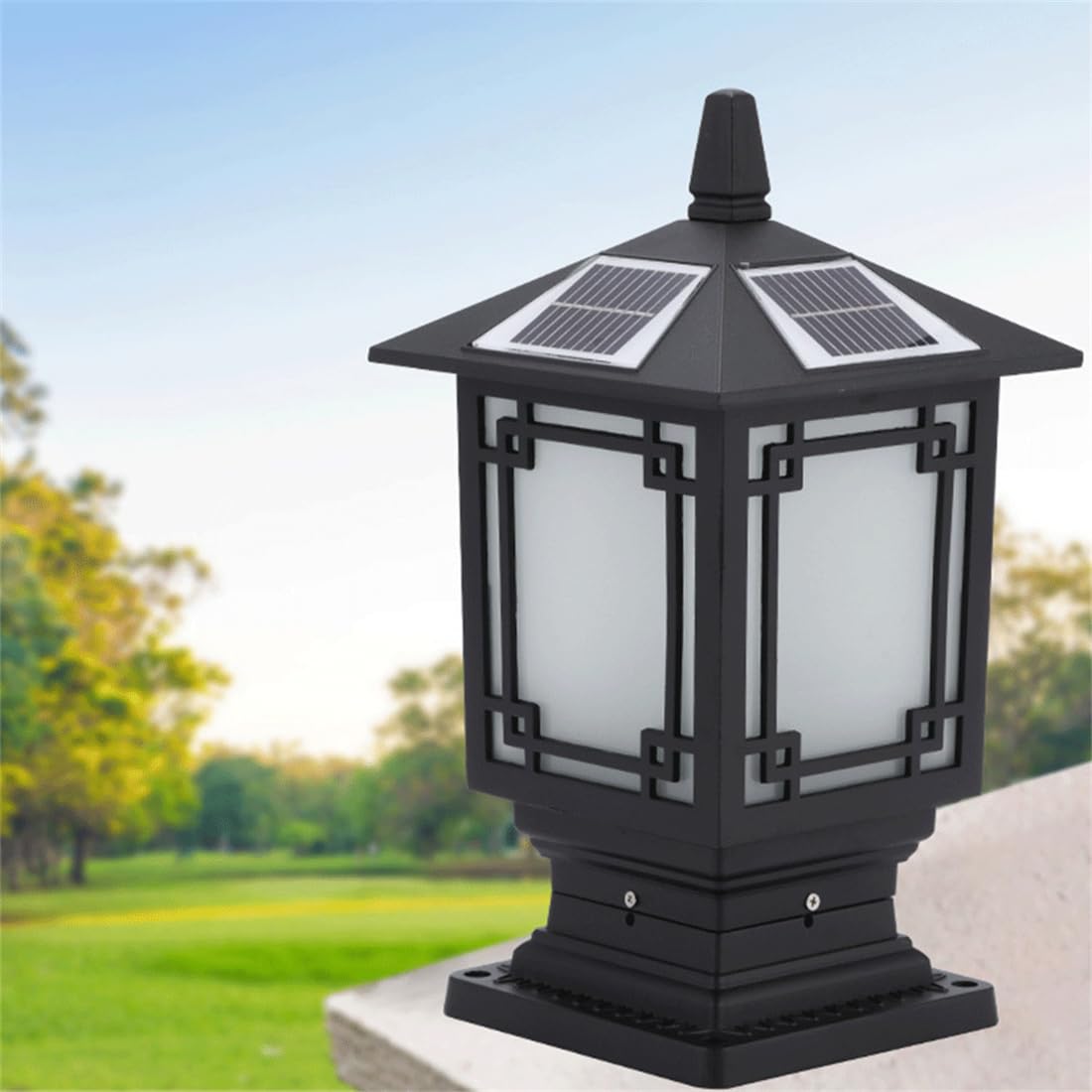 Lampa solarna LED kolumna czołowa chiński ogród solarne ogrodzenie słupek światła wodoodporna trawnik filar latarnia czarna klasyczna lampa krajobrazowa na zewnątrz ogrodzenie pokładowe willa