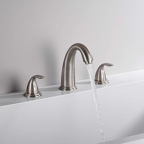 Miniatura 4 de sumerain Grifo de bañera romana de dos manijas níquel cepillado con válvula, alto flujo