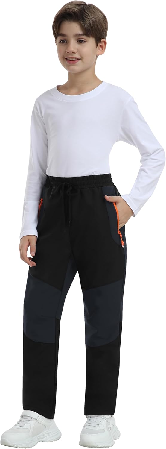 MoFiz Kids Fleece Lined Hiking Snow Ski Pants Boys Waterproof Winter Warm Outdoor Pants with Zippered Pocket - Image 7