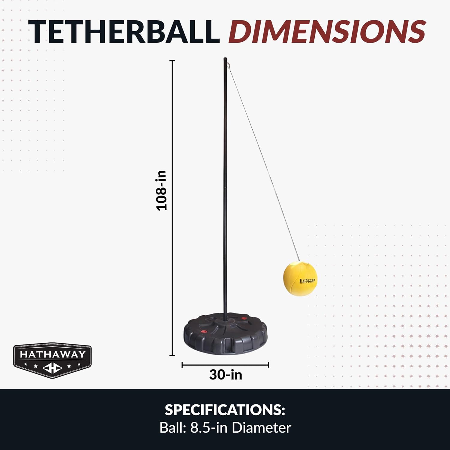 Hathaway Tetherball and Rope Set with Fillable Base – Outdoor Game for Backyard Fun, Durable Ball, Adjustable Rope, Rust-Resistant Steel Tether Ball Pole & Portable Design, Ideal for Families