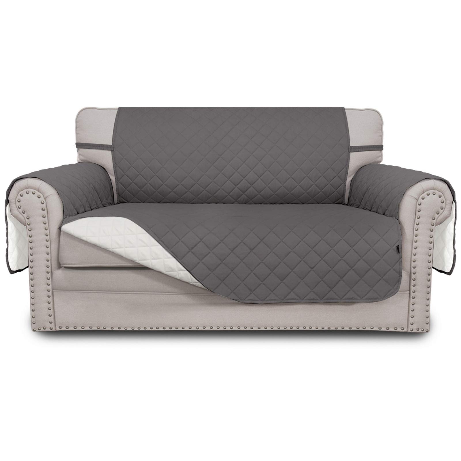 Easy-Going Reversible Couch Cover, 2 Cushion Sofa, Loveseat, Gray/Ivory | Machine Washable Slipcover For Dogs, Water Resistant Furniture Mat For Living Room, Non-Slip Sofa Cover, Pet Friendly