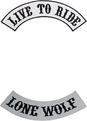 DealzCT Live to Ride Lone Wolf Rocker - Juego de 2 parches para coser chaleco y chaqueta