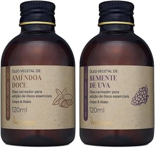 Kit Óleo Vegetal de Semente de Uva e Amêndoa Doce Via Aroma 120ml 100% puro