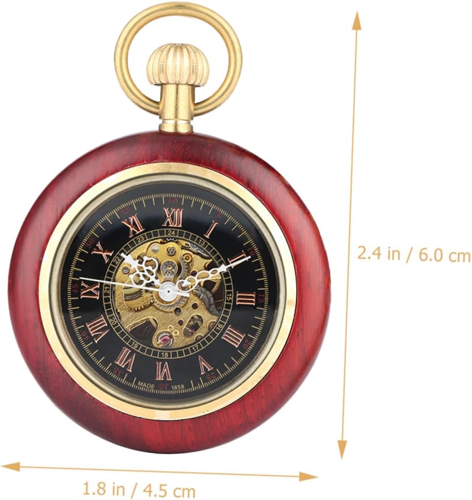 Mechanical Pocket Watch with Chain Retro Antique Roman Numeral Dial Copper Textured Bezel Men’s Hanging Watch for Elderly and Vintage Style Accessories