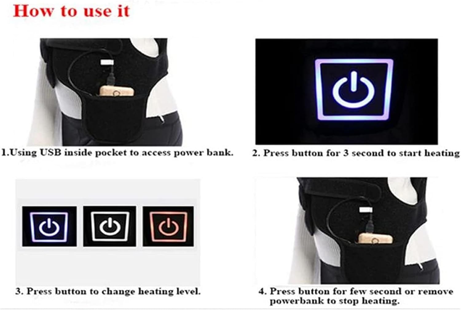 USB Rechargeable Heating Vest, Doubled-Warm Fleece Body Warmer for Outdoor Camping