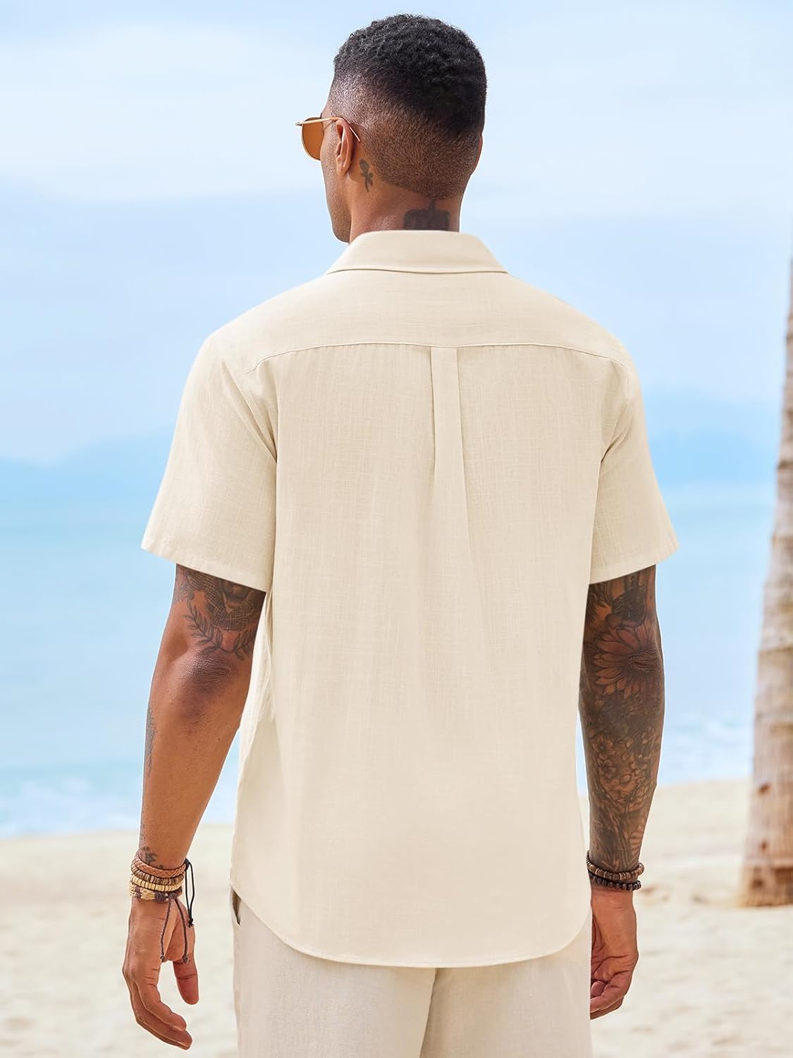 Yousify Men's Button Down Shirts Short Sleeve Casual Cotton Textured Shirt Summer Beach Vacation Tops with Pocket - Image 4