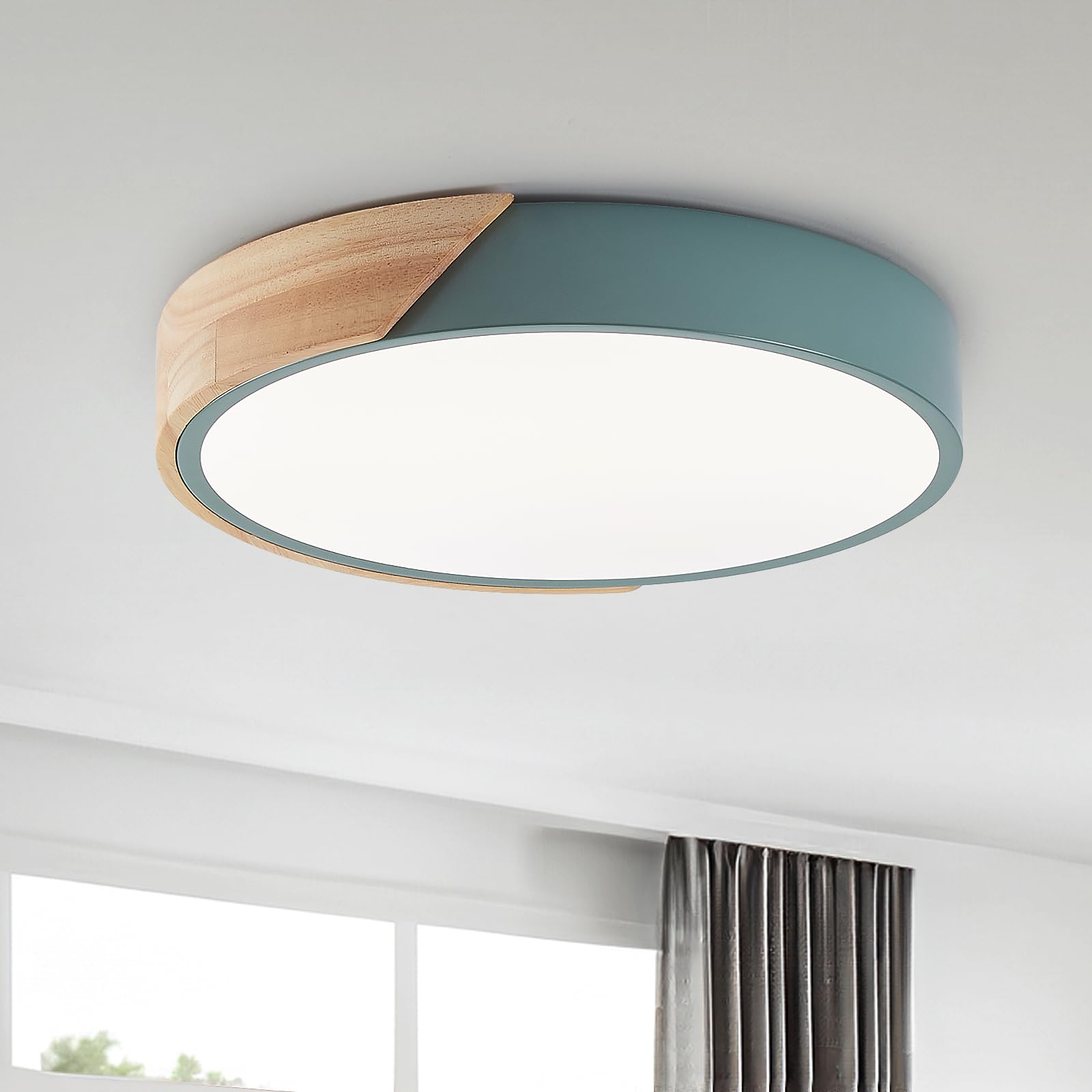 Plafoniera Led Soffitto,50cm plafoniere a filo in legno dimmerabili, plafoniera per soggiorno, camera da letto, cucina, salotto, corridoio (Verde 50cm)