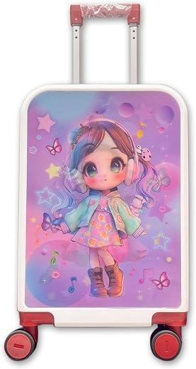 Winnies 20 Inch Kids Suitcase with 4 Wheel Travel Trolley Bag (4 Day Trip) (Pink)