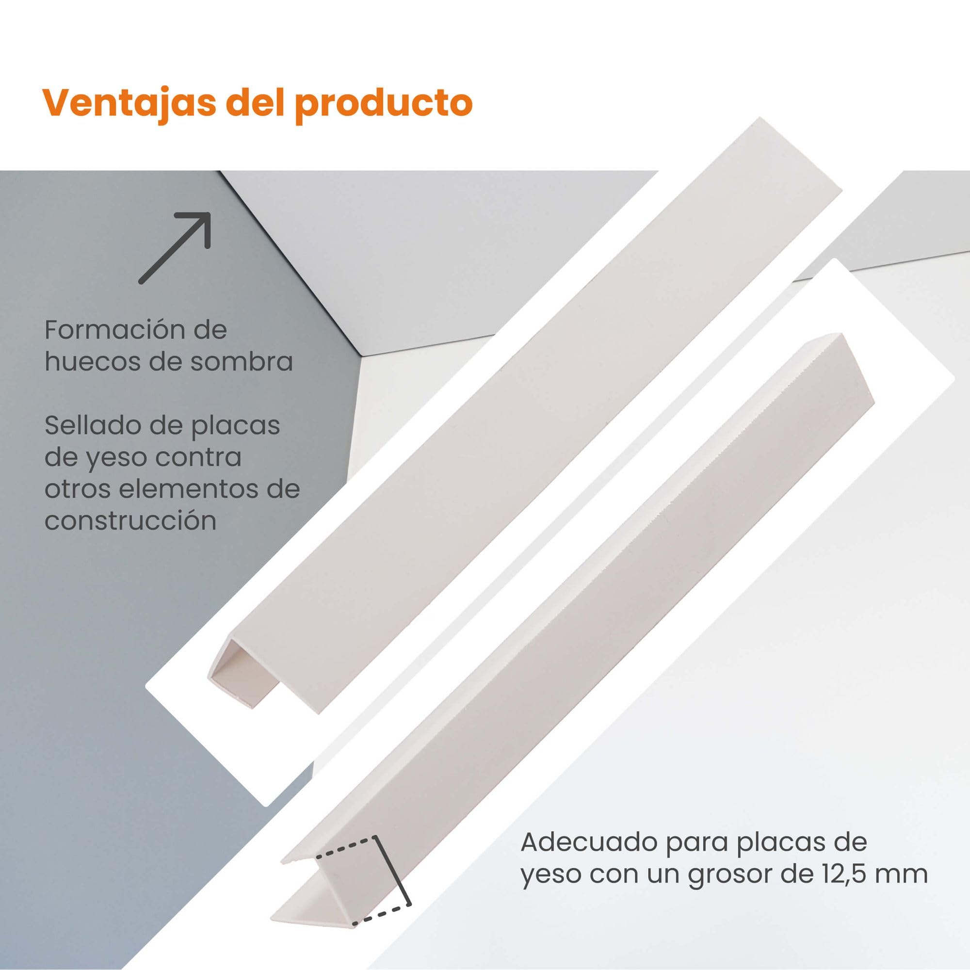 PROTEKTOR 3741 Perfil en U PVC, perfil para cantos cartón yeso 12,5cm 200cm protección cantos blanco cartón yeso