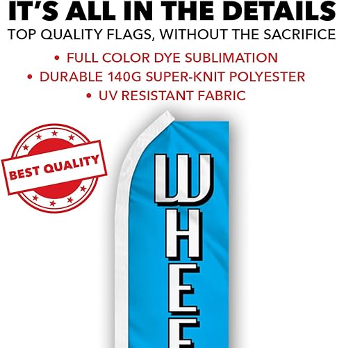 Miniatura 4 de Wheels (azul) Bandera publicitaria Swooper - Perfecto para tiendas de rendimiento, mecánica, reparación de automóviles, tiendas de tuning