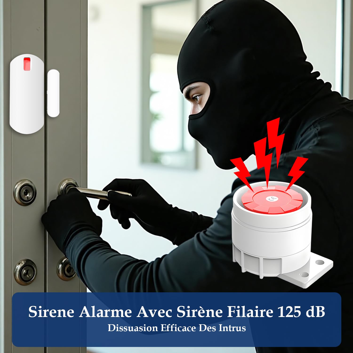 YISEELE Alarme Maison sans Fil: système de sécurité Wi-FI 5 GHz avec Horloge - 1 Sirène 125dB - 6 Capteurs Porte/Fenêtre - 2 Télécommandes - 1 Hub - Compatible Alexa & Google Home