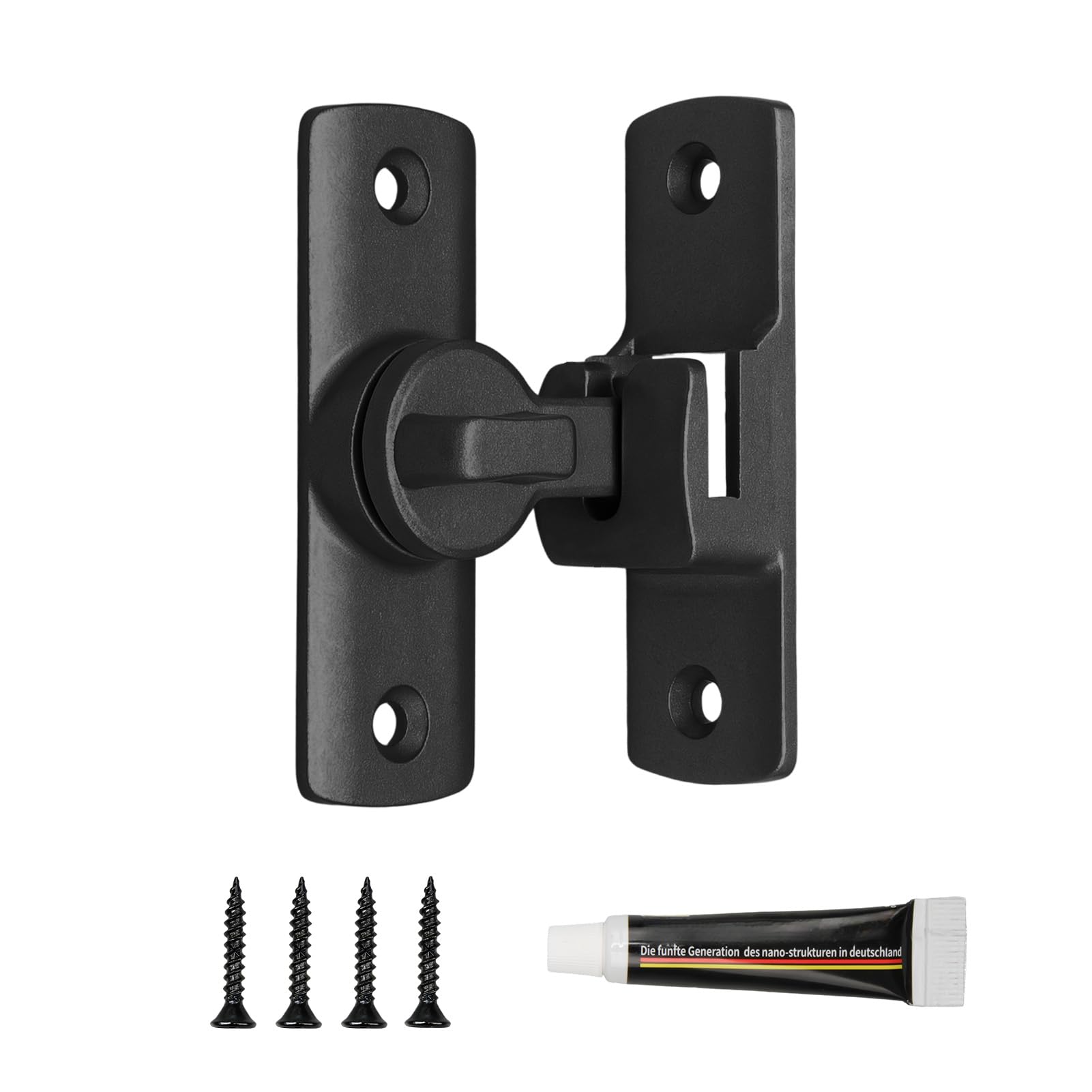 Sliding Door Lock and Bathroom Latch, 90/180 Degree Flip Barn Door Hardware, No Drilling Zinc Alloy Security Gate Latch for Kitchen Cabinets and Windows, Anti-Rust (Black)