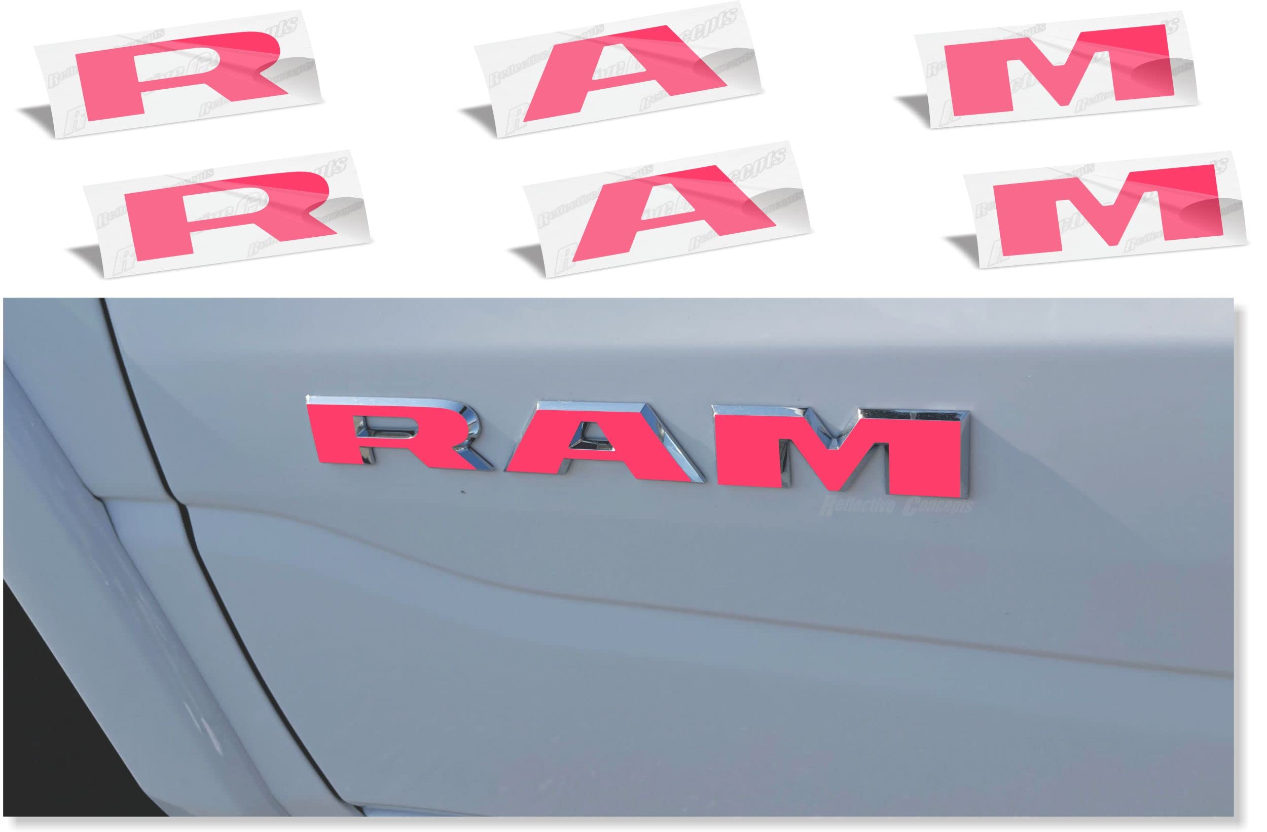 2019-2024 RAM Door Emblem Overlay Decal Stickers - (Color: Hot Pink)
