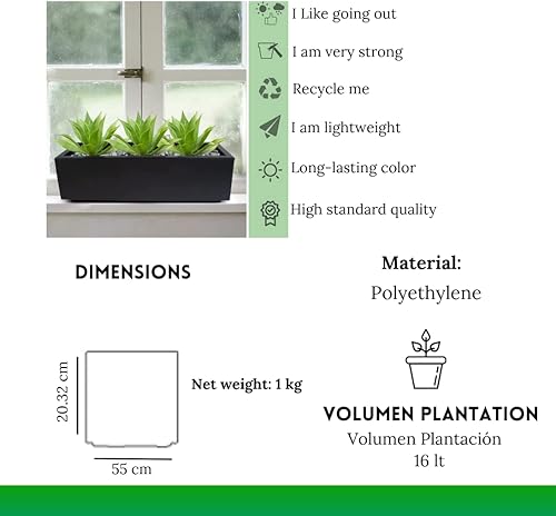 Miniatura 4 de Elly Décor Maceta rectangular de 22 x 8 x 8 pulgadas, diseño rectangular decorativo para plantas de interior y exterior, maceta rectangular moderna