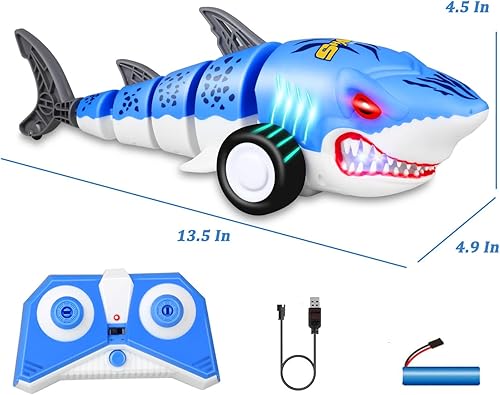 Miniatura 5 de Auto de tiburón a control remoto, autos a control remoto, juguetes para niños de 4 5 6 7 8 12 años con cola oscilante, luces LED, cumpleaños para