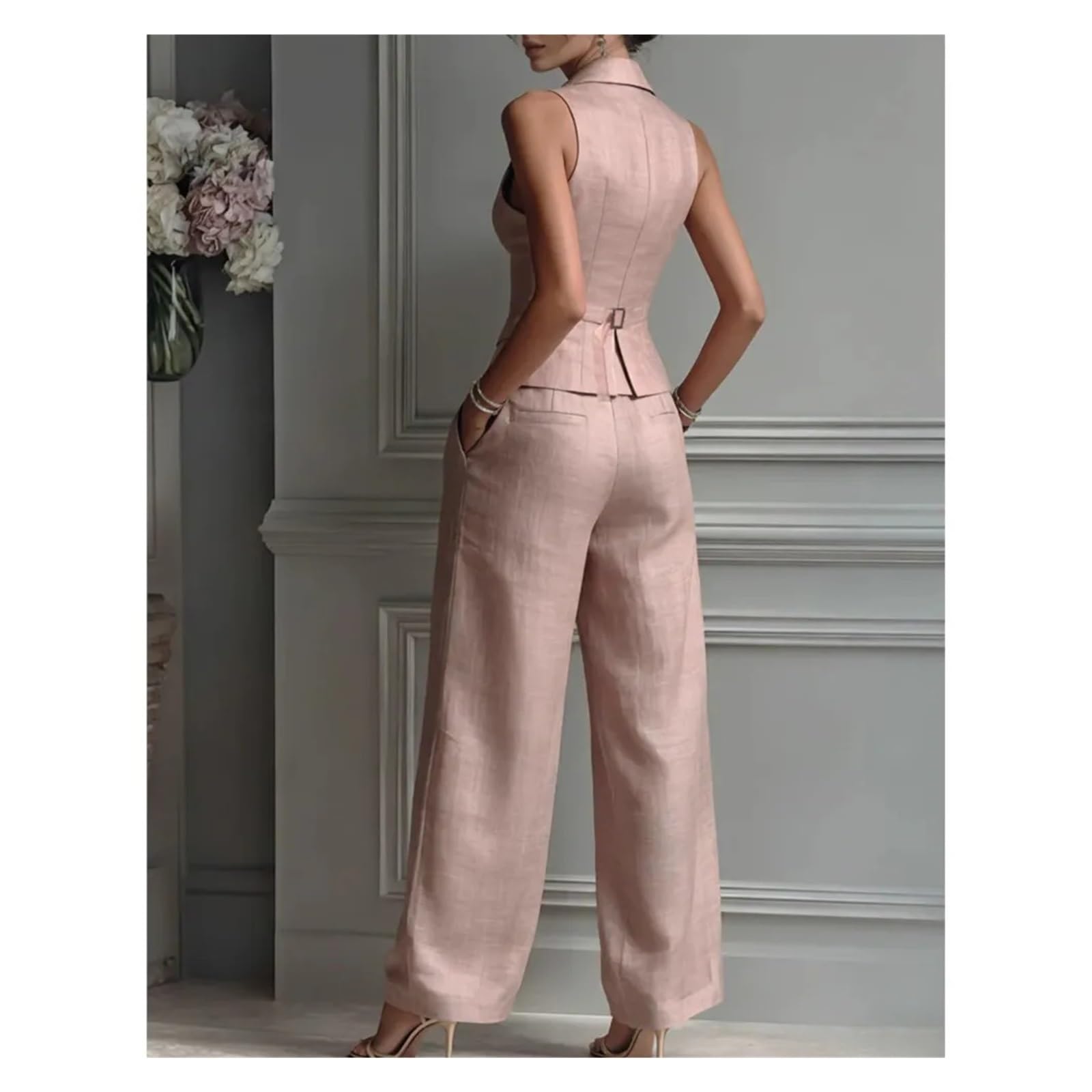 Completo Blazer Senza Maniche Pantaloni Monopetto Senza Maniche Set da 2 Pezzi Gilet Donna Colletto Ufficio per Il pendolarismo