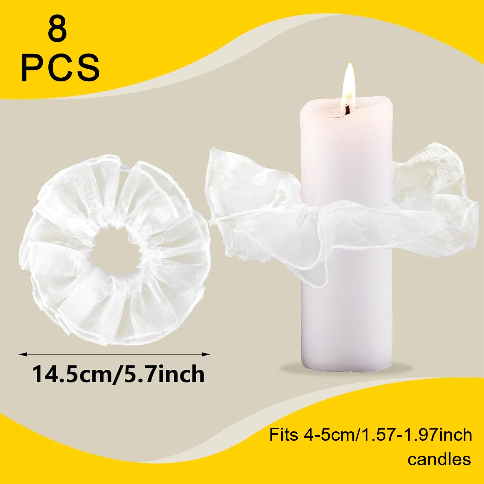 8 Pezzi Candele Antigoccia Gocce In Tulle/Protezione Antigoccia Tulle Bianco Gonna a Candela Manicotti Decorazione Di Candele Per Comunione, Battesimo, Matrimonio, Compleanno