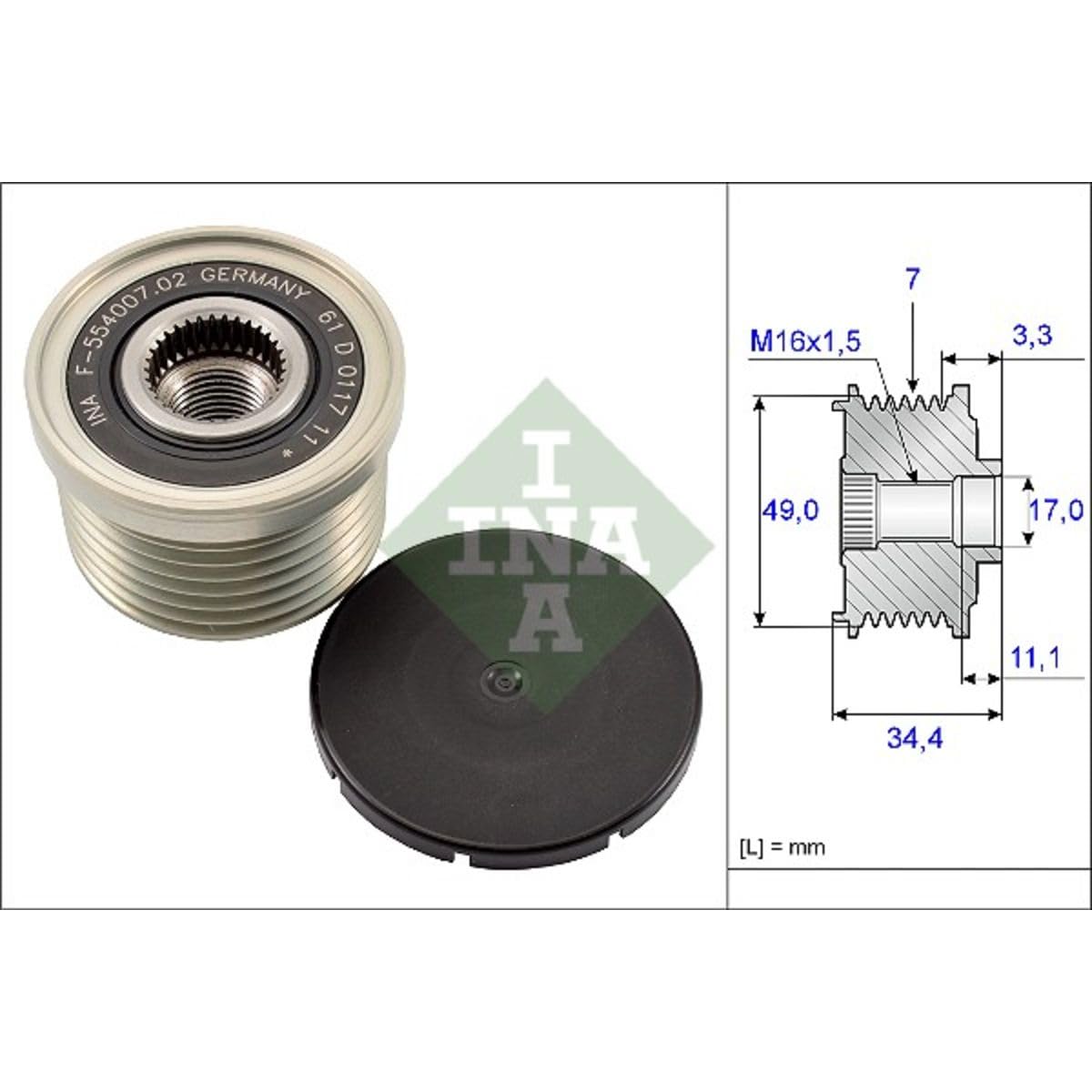 INA 535 0164 10 Polea libre del alternador Compatible con BMW 3 Touring E91 3 Sedán E90 5 Sedán E60 5 Touring E61 1 Hatchback E87