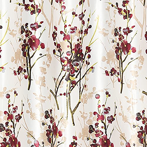 Image of 6 Feet Polyester Floral Light Filtering Window Curtains for Living Room, Bedroom & Dining Room, Eyelet Top, Maroon Printed and Solid Plain Curtain Set of 3