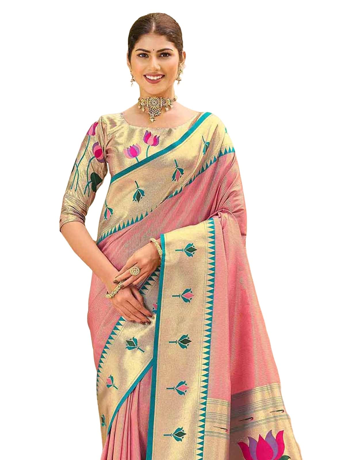 satrani Women's Silk Weaving Paithani Saree with Unstitched Blouse Piece-picture-32