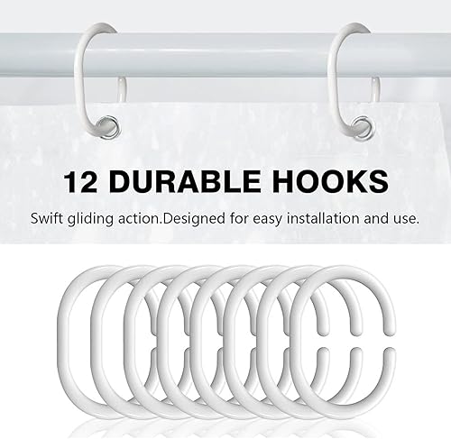 Miniatura 30 de Juego de cortinas de ducha de 72 x 72 pulgadas con 12 ganchos, cortina de ducha de tela de poliéster impermeable para decoración del hogar y baño