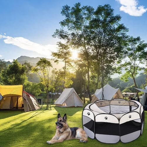 OYIWINMI Welpenauslauf Laufstall Katze faltbar schwarz wasserdicht tragbar Haustierzelt mit Netzabdeckung für Hunde Katzen Kleintiere drinnen und draußen 72x72x45cm