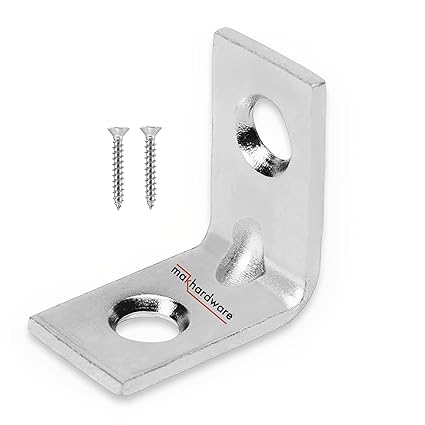 Mak Hardware L-Shaped L Patti Steel Angle Bracket for Solid Shelf Support Joint Right Corner Brace Shelf Bracket for Reinforcing Chairs/Tables with Screw (1'' x 1'' Inch) (Pack of 12 Pieces)